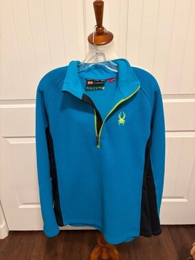 Spyder Bright Teal Fleece Pullover with Neon Yellow Trim